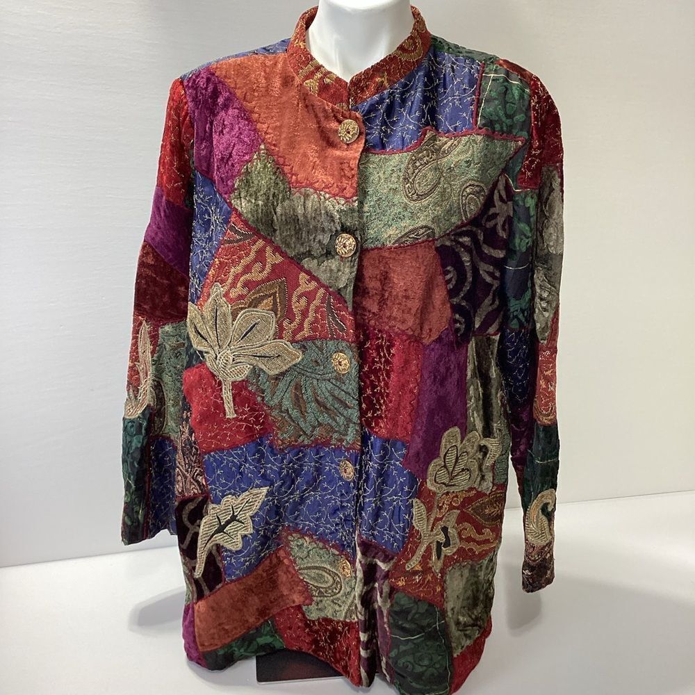 Indigo Moon Floral Multicolor Textured Lagenlook Jacket Carpet Bag Blazer 1X